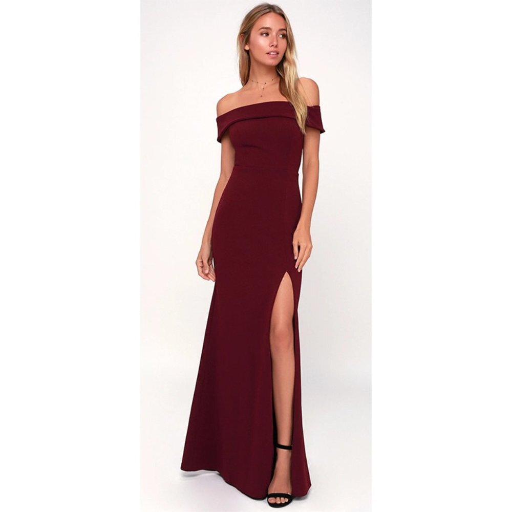 Lulu's Burgundy Off-Shoulder Maxi Dress